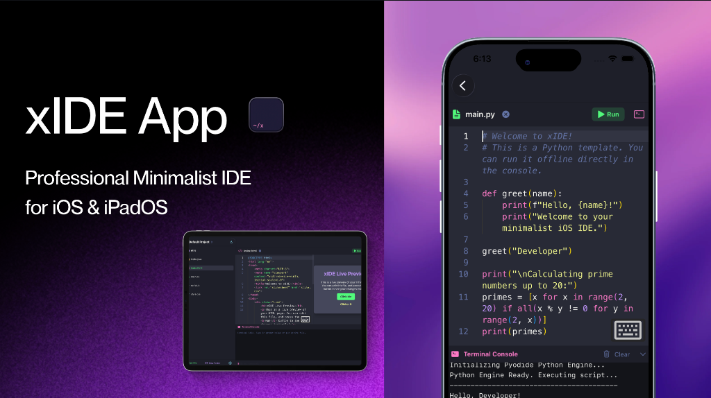 xIDE : Professional Minimalist IDE for iOS & iPadOS